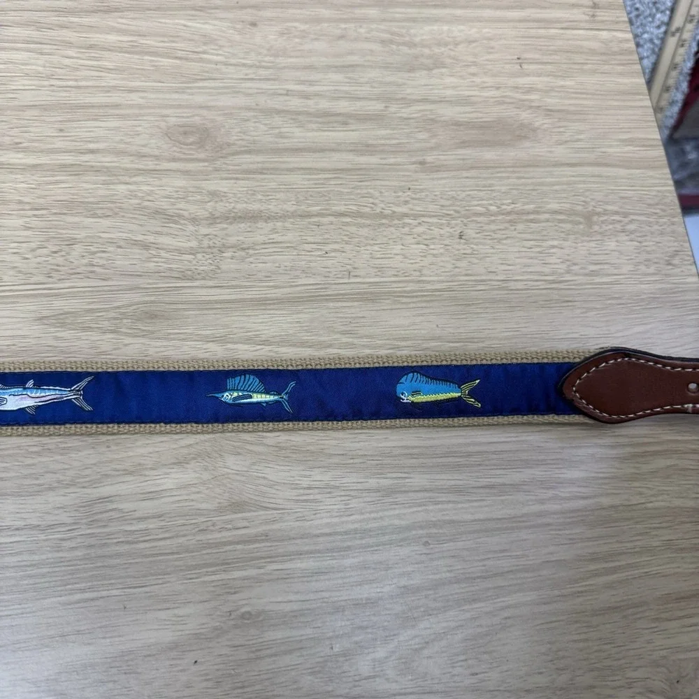 Leather Canvas Golf Belt  Boy's Size 26 Mahi Saltwater Fish Print Fishing Youth